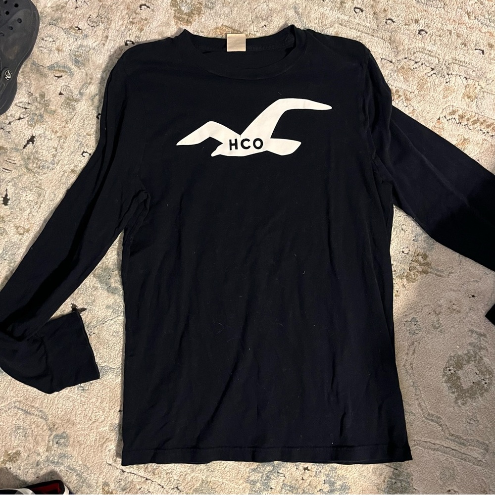 Hollister Black Long Sleeve Tee with White Logo